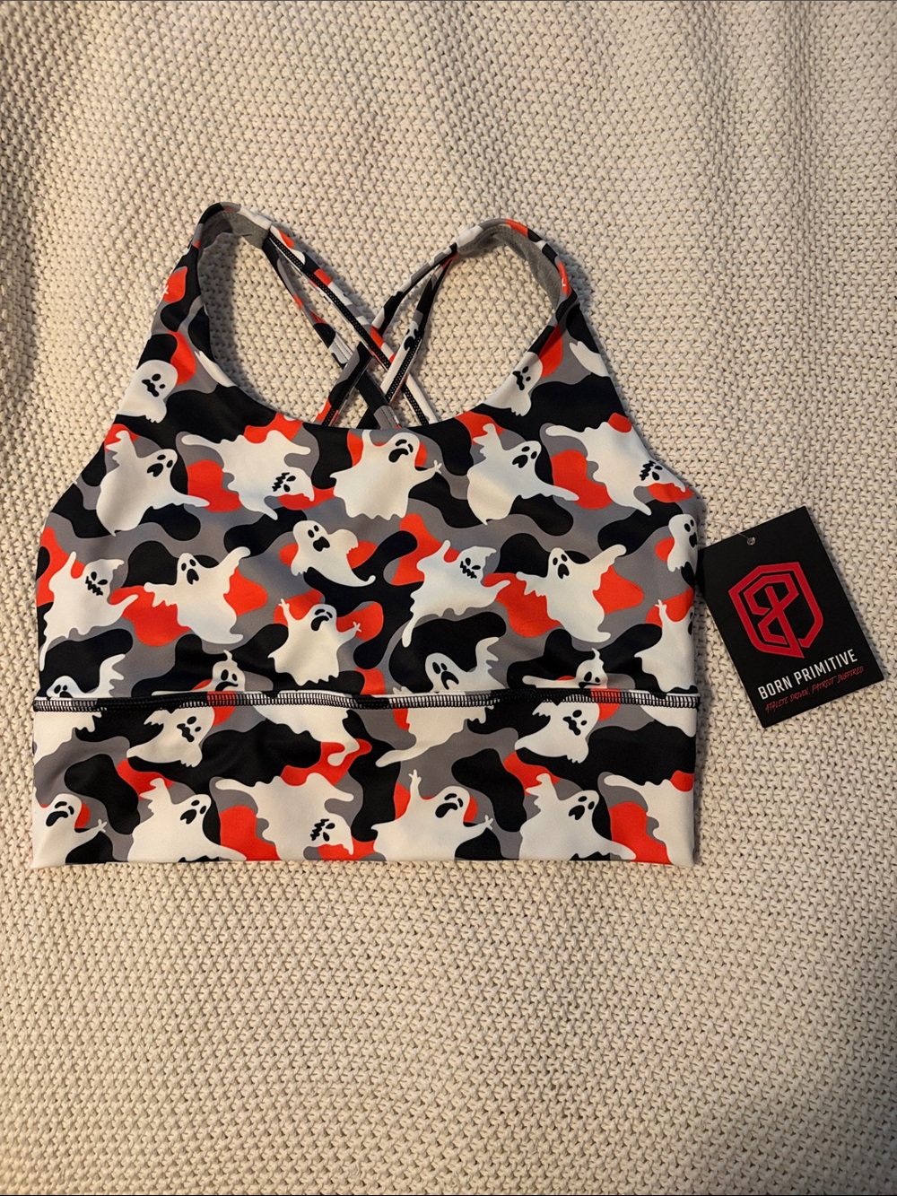 Born Primitive Ghost Camo Crop Sports Bra - Black, White, Red, Gray